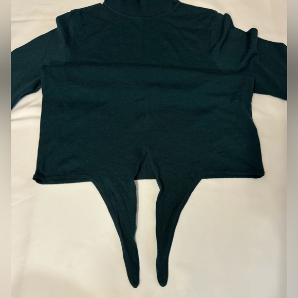 Talbots 100% Merino Wool Turtleneck Dark Green Comfy Waist Tie Sweater - Picture 2 of 7